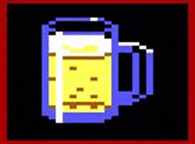 a pixel art drawing of a beer mug on a black background .