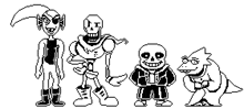 a group of undertale characters are standing next to each other in black and white .