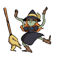 a cartoon of a witch with a broom