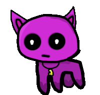 a drawing of a purple cat with a yellow necklace