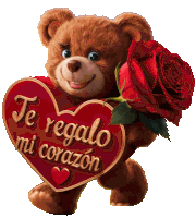 a teddy bear is holding a red rose and a heart that says te regalo mi corazon