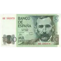 a banco de espana 1000 mil pesetas bill with a man 's face on it