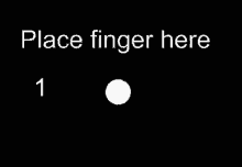 a black background with the words place finger here and a white circle