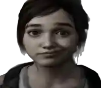 a close up of a woman 's face with a backpack on her back