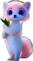 a cartoon fox with blue eyes is holding a leaf