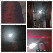 a girl is taking a picture of herself in a mirror with the words pic collage at the bottom