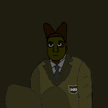 a drawing of a man in a suit and tie with a patch that says misia