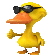 a yellow cartoon duck wearing sunglasses is giving a thumbs up