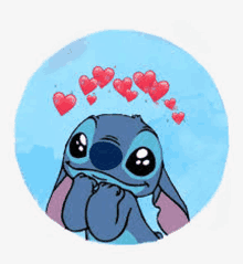 stitch from lilo and stitch is surrounded by red hearts .