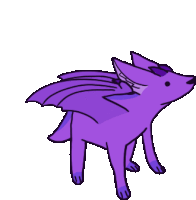 a cartoon drawing of a purple dog with wings