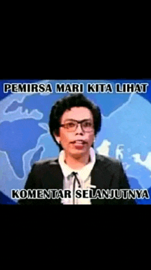 a woman wearing glasses and a suit says pemirsa mari kita lihat