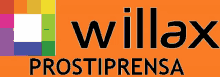 a logo for willax prostiprensa with a colorful square in the background