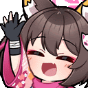 a cartoon girl with cat ears is wearing a pink scarf and gloves .