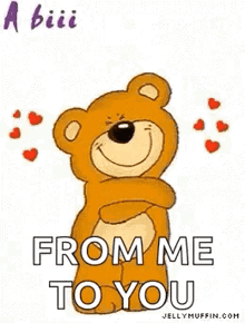 a teddy bear with its arms outstretched is giving a hug to someone .