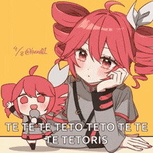 a drawing of a girl with red hair and the words te te te te te te te te te te te te te te toris