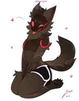 a drawing of a furry character wearing shorts and headphones .