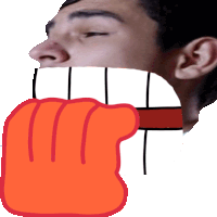 a cartoon drawing of a man 's face with a fist in his mouth