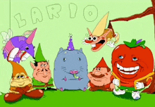 a group of cartoon characters standing next to each other with the word lario written in the background