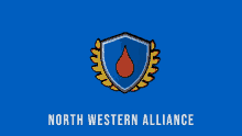 a logo for the north western alliance with a shield and a drop of blood