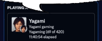 yagami is playing a game and has 69 of 420 elapsed