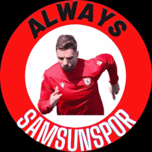 a man in a red shirt is running in a red circle with the words always samsunspor