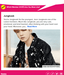 a screenshot of a quiz asking which member of bts is you most like