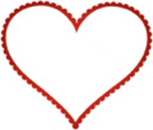 a red heart on a white background with a red lace border