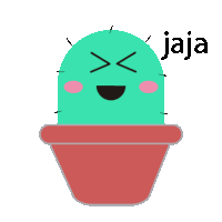 a green cactus in a red pot with the word jaja on the bottom