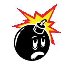 a cartoon bomb with a sad face and a flame coming out of it