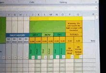 a computer screen shows a spreadsheet for pinot history and totals