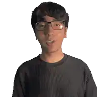 a man wearing glasses and a black shirt with the word jeremias on it