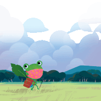 an illustration of a frog wearing a mask and carrying a bag