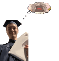 a man in a graduation cap and gown is holding a piece of paper that says " a " on it