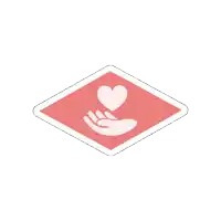 an icon of a hand holding a heart in a square