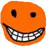 an orange smiley face with a big smile and white teeth on a white background .