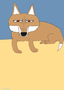 a cartoon drawing of a fox with the name jonas below it