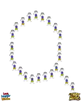 the letter o is made up of cartoon characters with the words love laughter wisdom below it