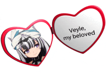 a heart shaped mirror with a picture of a girl and the words veyle my beloved