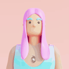 a cartoon character with pink hair and a necklace