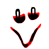 a drawing of a smiley face with red lips and black eyes