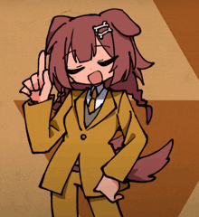 a drawing of a girl in a suit with a dog 's ears