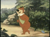 a cartoon bear wearing a green tie and hat