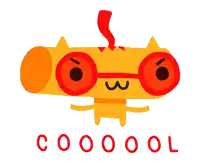 a cartoon drawing of a yellow object with red glasses and the word cooocool below it