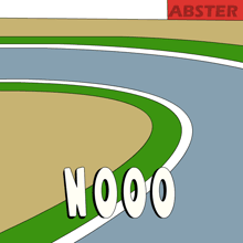 a cartoon drawing of a race track with the word nooo on the side