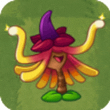 a cartoon character with long hair and a purple hat on .