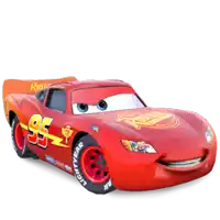 a red lightning mcqueen from the movie cars is smiling