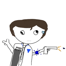 a drawing of a man holding a gun with the word rk600 on his chest