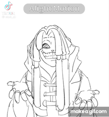 a black and white drawing of a person with long hair and a knife .