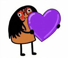 a cartoon character holds a purple heart in his hands