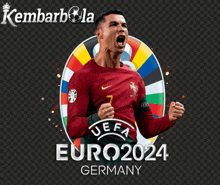 a poster for euro2024 germany with a soccer player in the background